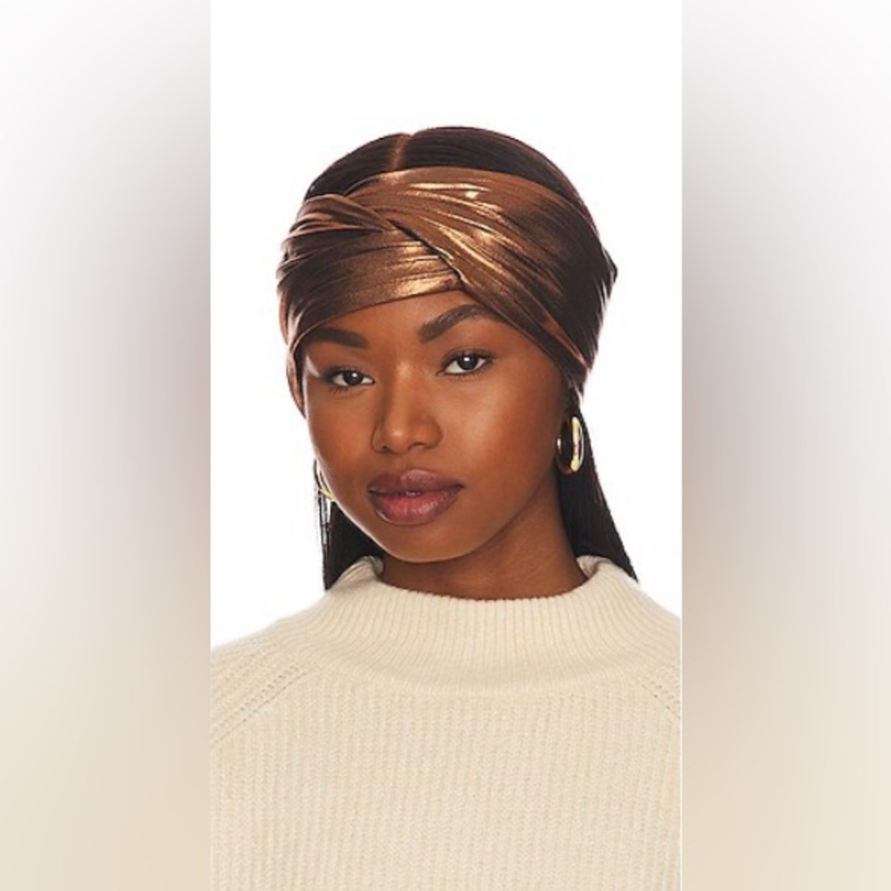 Eugenia Kim Azra Twisted Metallic Twill Bronze Turban Headband - Picture 10 of 11